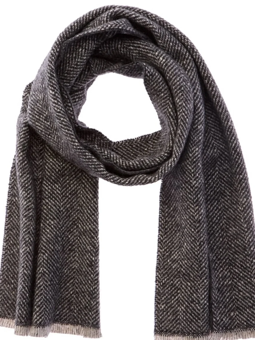 Vince Herringbone Boucle Wool & Alpaca-Blend Scarf, Heather White Black,  NWT
